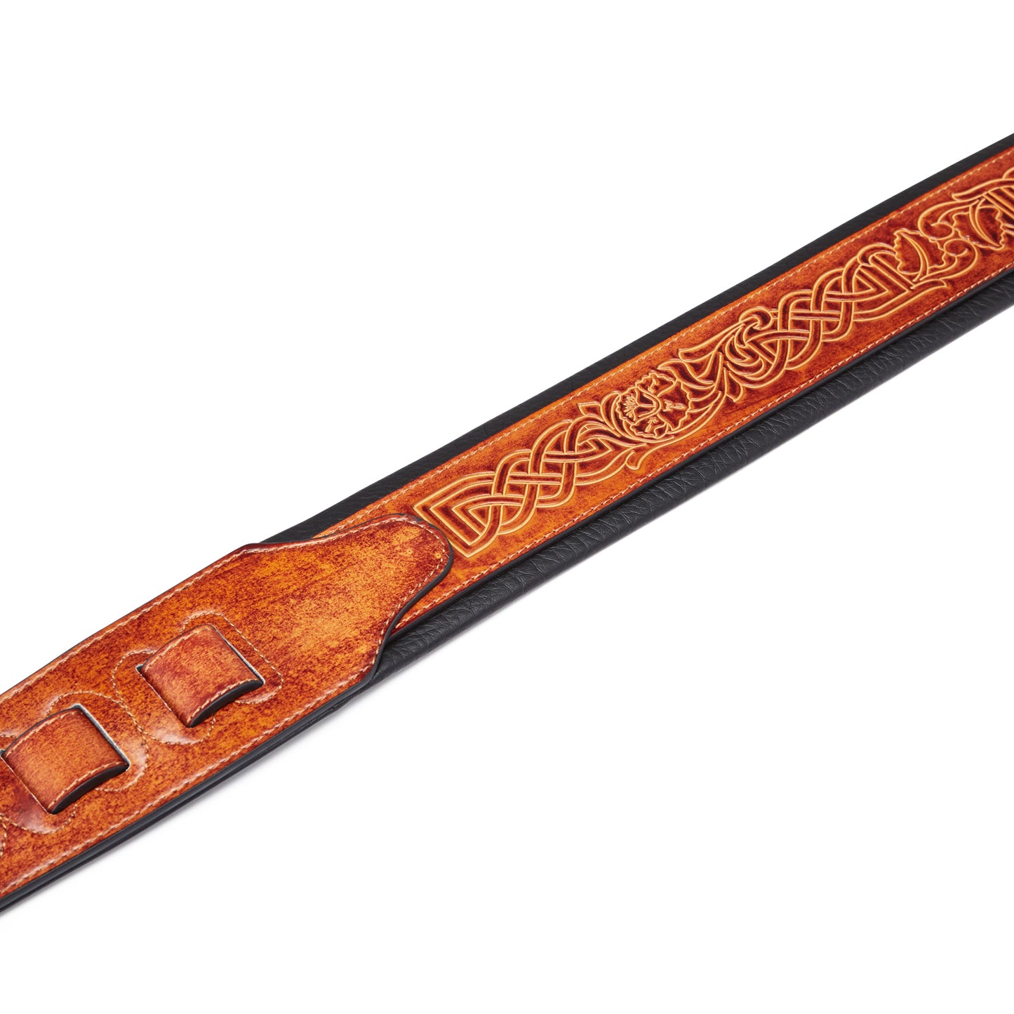 ISUZI CK-01 Light Brown Celtic Knott Leather Guitar Strap