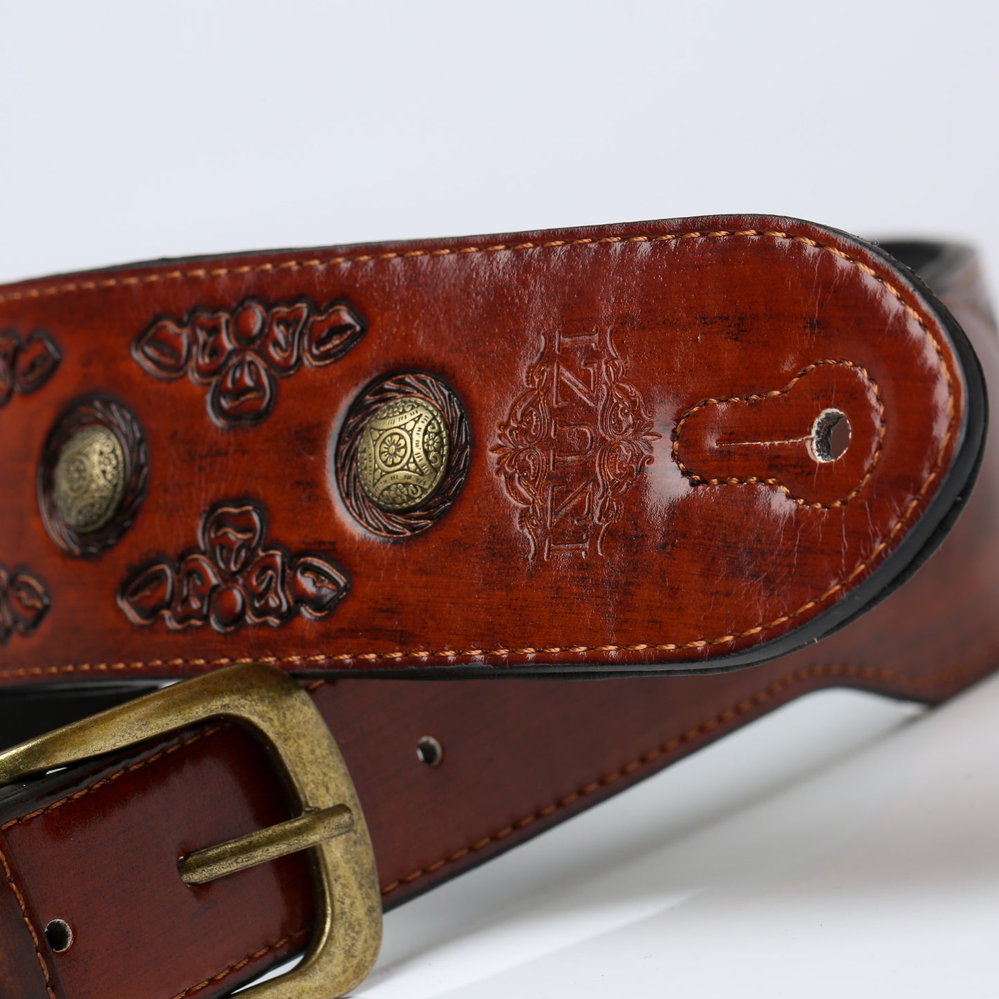 ISUZI VPB20-2 Orange Leather Buckle Guitar Strap