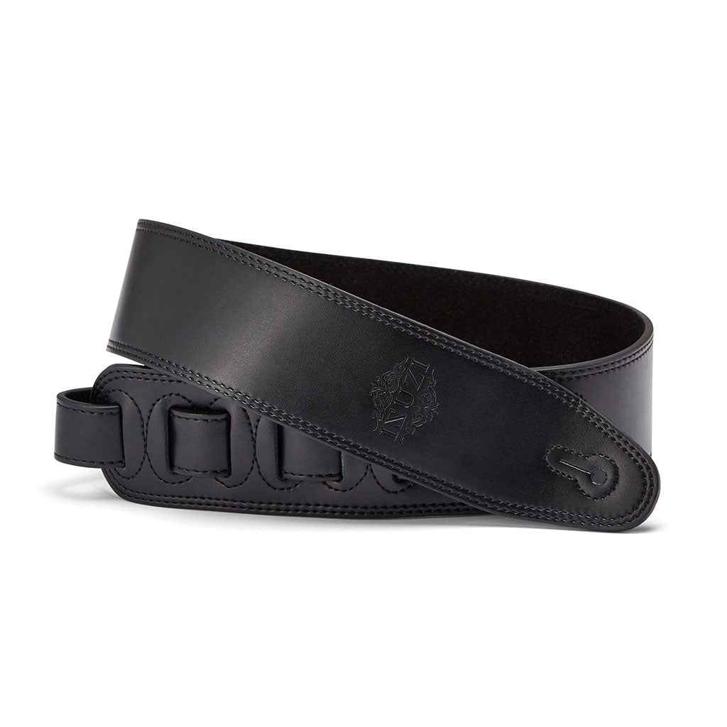 ISUZI LP-202BK leather guitar strap with black stitching