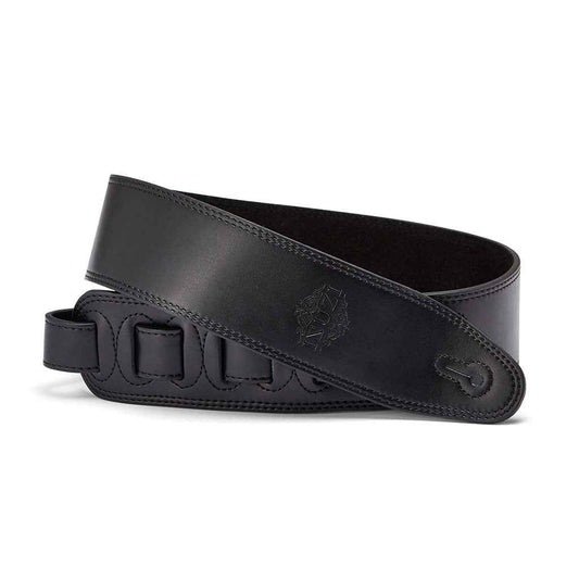 ISUZI LP-202BK leather guitar strap with black stitching