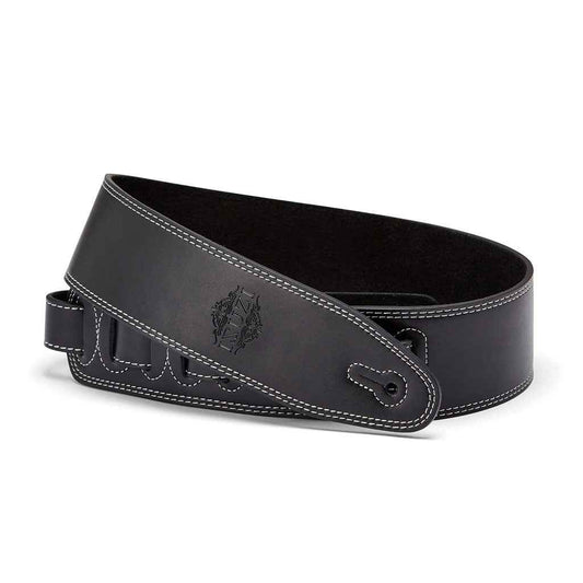 ISUZI LP-202WH leather guitar strap with white stitching