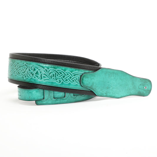 ISUZI CK01 green Celtic knot leather guitar strap – view 2 of 5