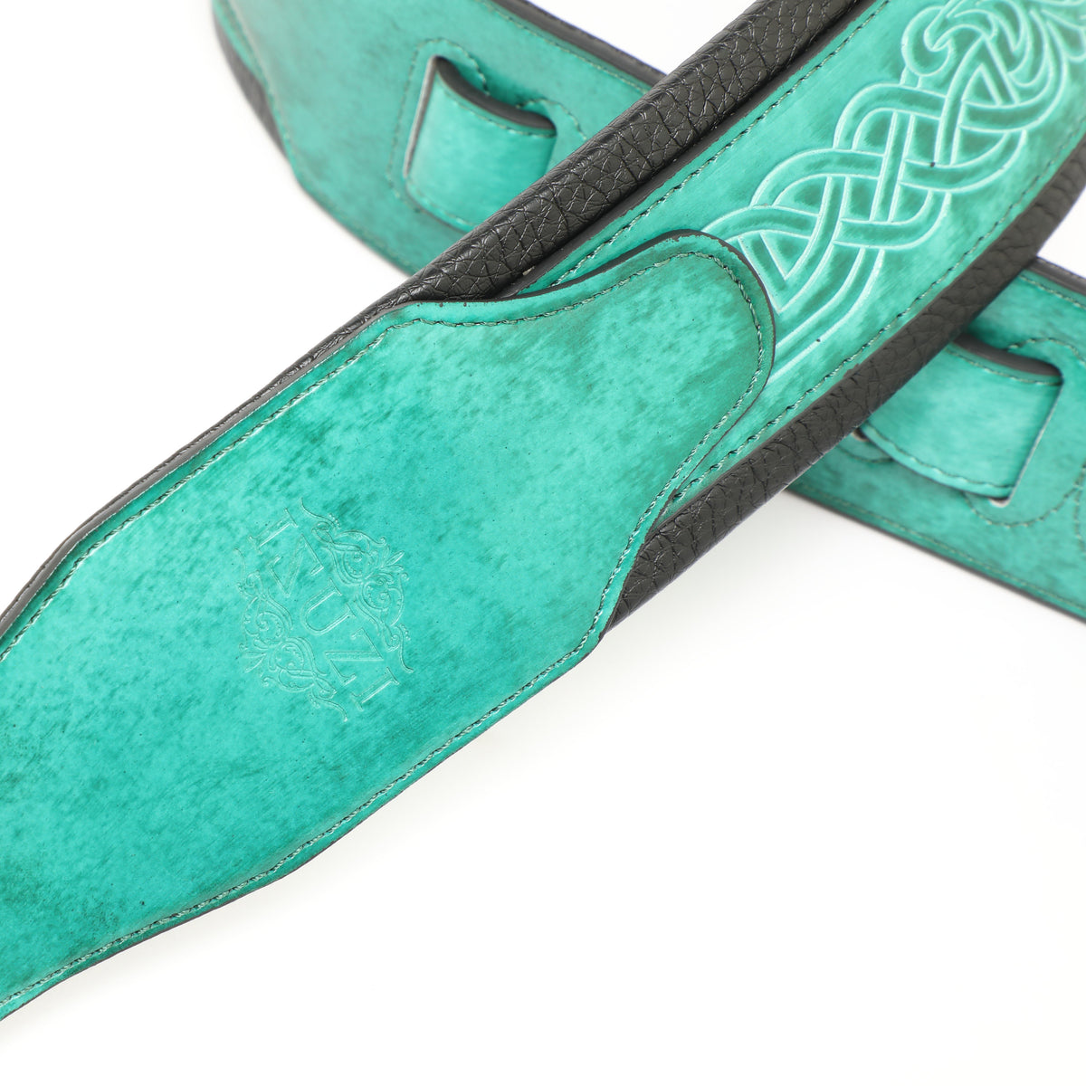 ISUZI CK01 green Celtic knot leather guitar strap – view 3 of 5