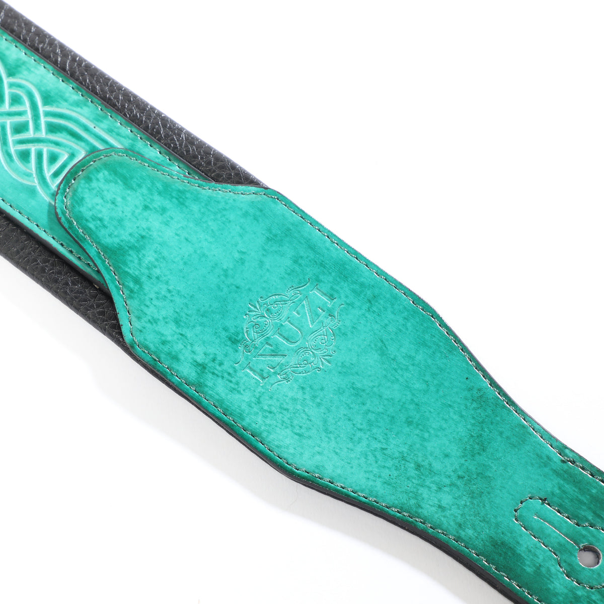 ISUZI CK01 green Celtic knot leather guitar strap – view 4 of 5