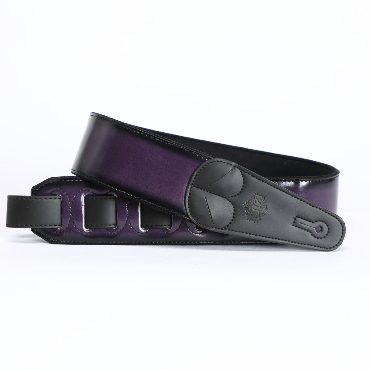 ISUZI VSG01-6 black and purple leather guitar strap
