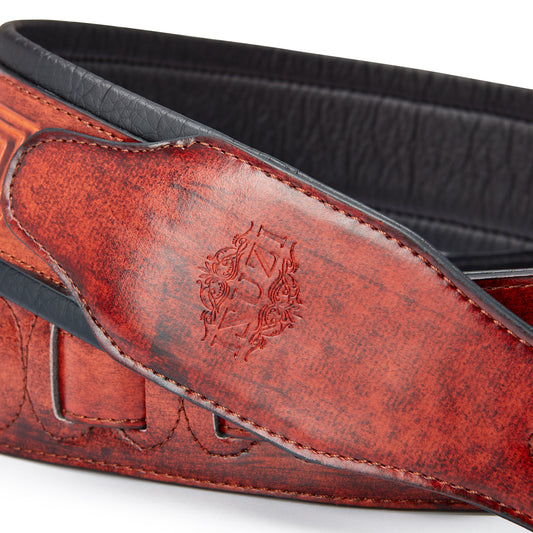 ISUZI CK01 Dark Red Celtic Knott Leather Guitar Strap