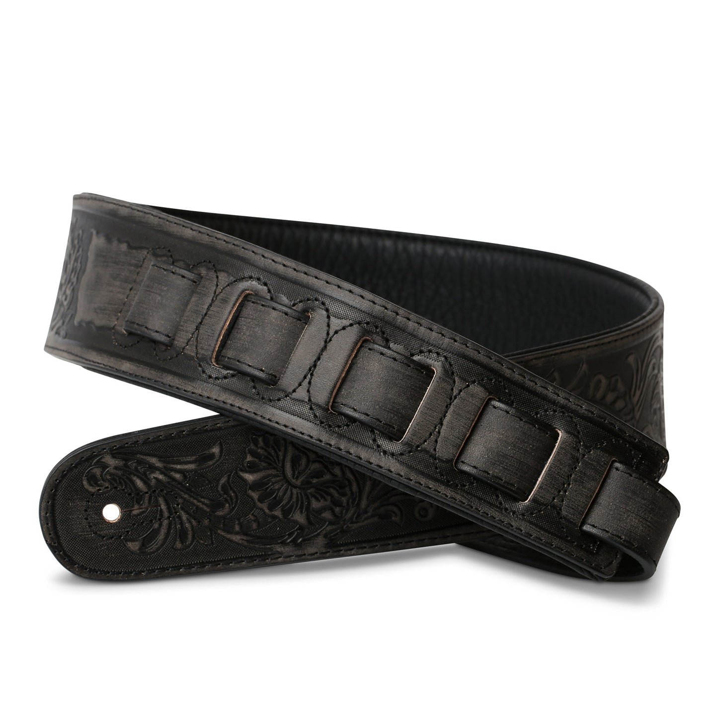 ISUZI LIF02 Coal Black Leather Guitar Strap