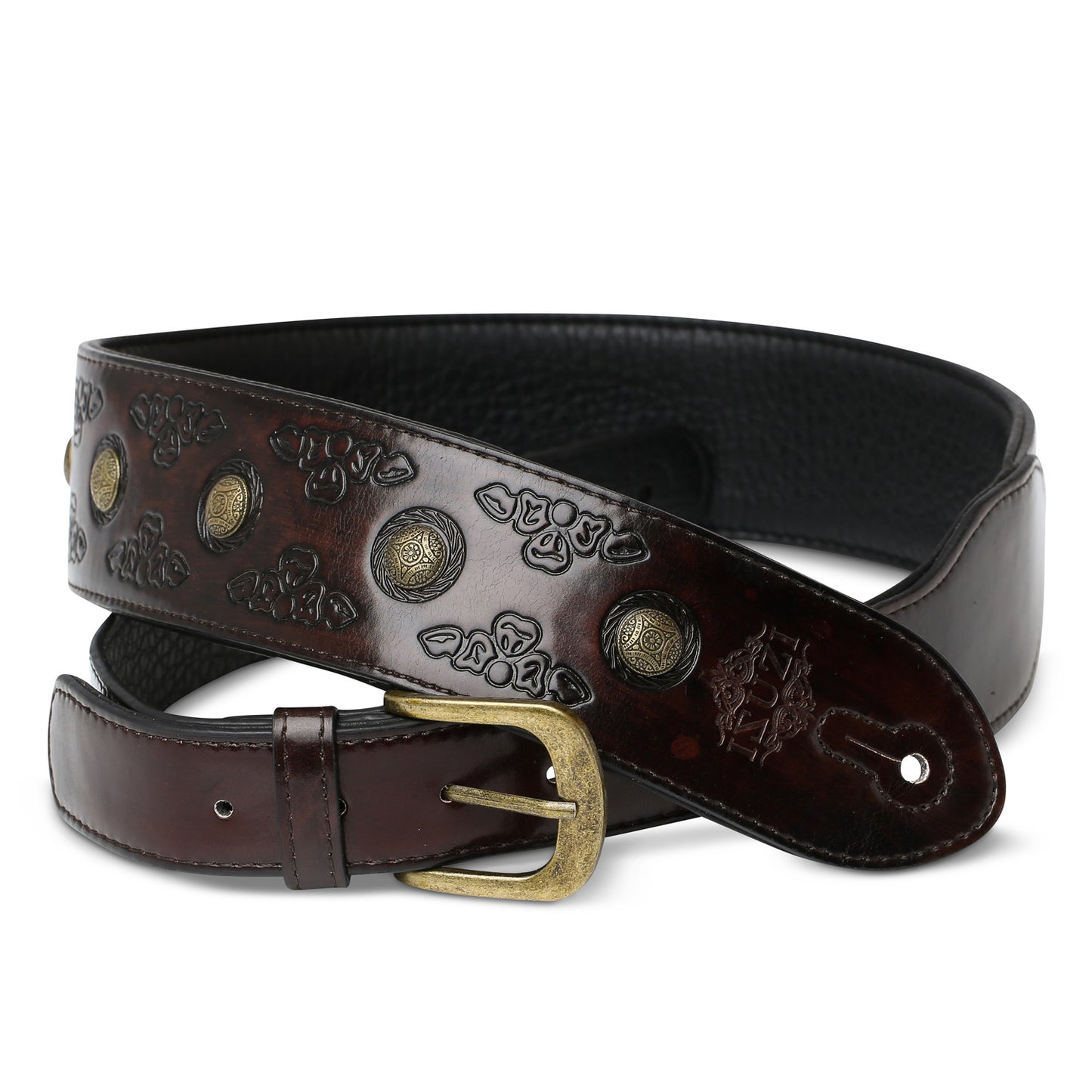 ISUZI VPB20-3 Dark Red Leather Buckle Guitar Strap